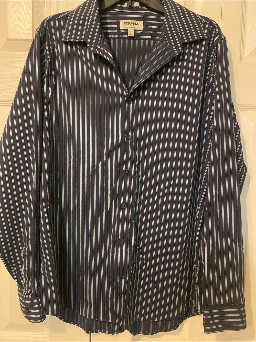 Express Men’s Navy Pinstripe Button-Down Shirt